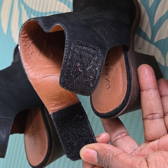 Lucky brand Odenah black leather open toe Block Heel Velcro Closure Shoes Spring - Picture 6 of 12